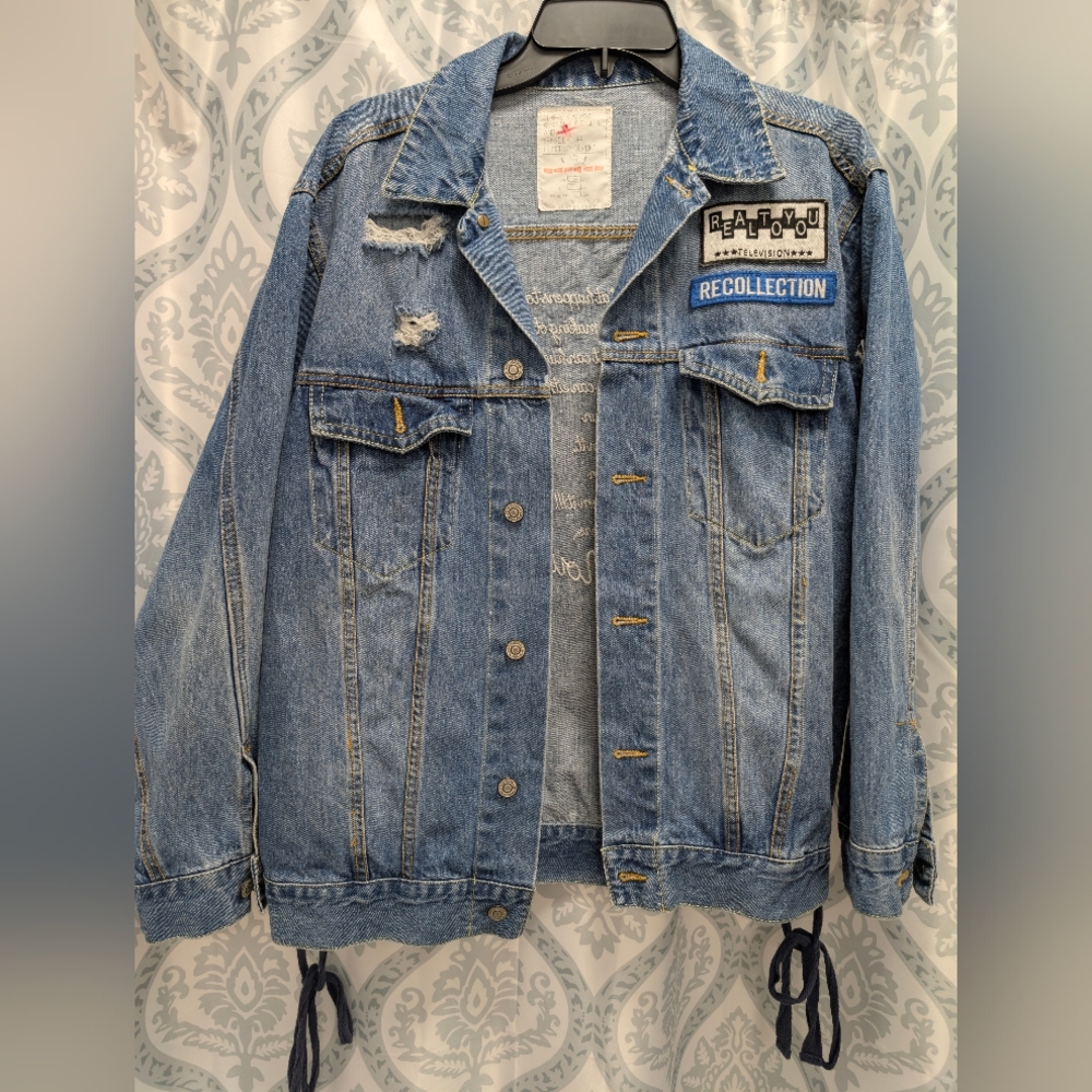 Moussy Light Blue Denim Jacket with White Script Embroidery